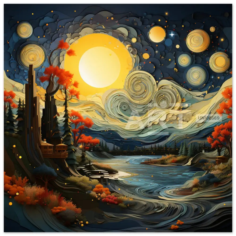 Luminous Whorls: A Night In Van Gogh’s Reverie 40X40 Cm / 16X16″ Square