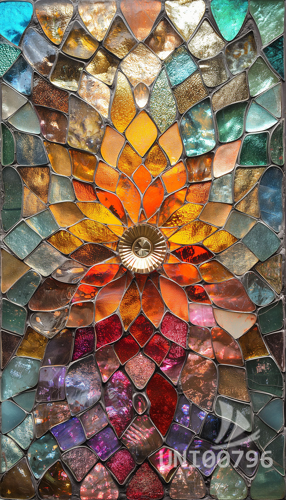 Sunburst Harmony: Exquisite Stained Glass Mosaic for Modern Interiors