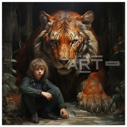 Companions In Contrast: The Boy And The Majestic Beast Portrait