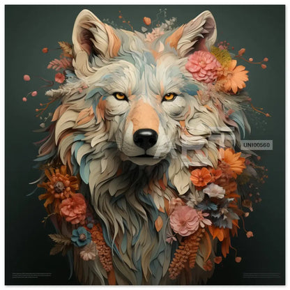 Floral Majesty: The Enchanted Wolf Portrait