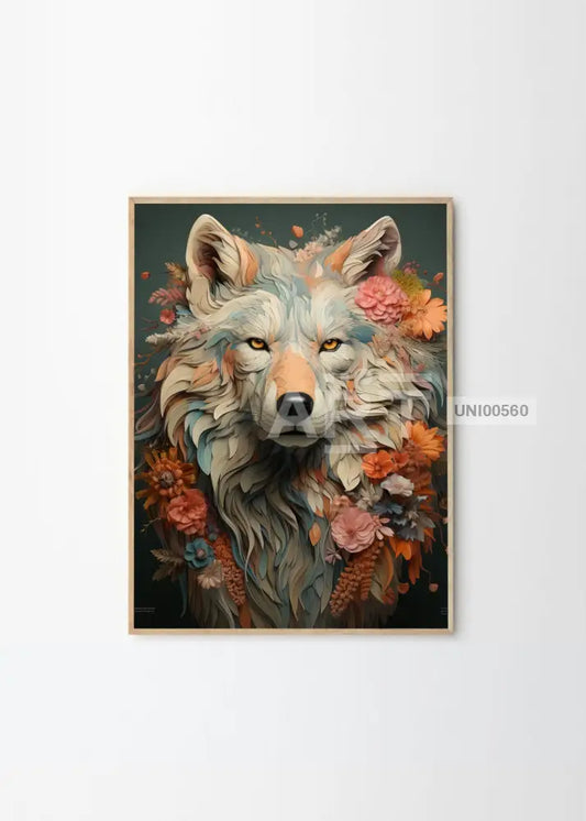 Floral Majesty: The Enchanted Wolf Portrait