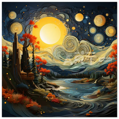 Luminous Whorls: A Night In Van Gogh’s Reverie 40X40 Cm / 16X16″ Square