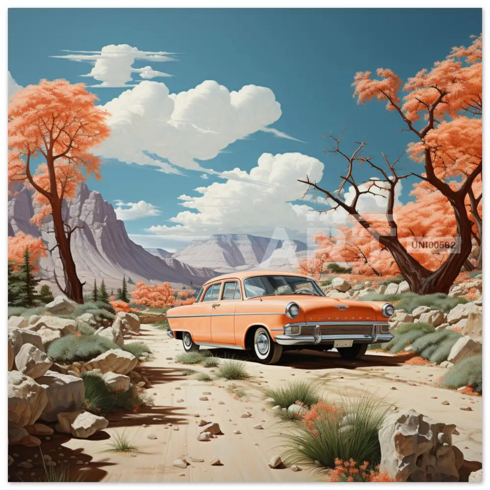 Retro Roadtrip: A Journey Through Time And Terrain 40X40 Cm / 16X16″ Portrait